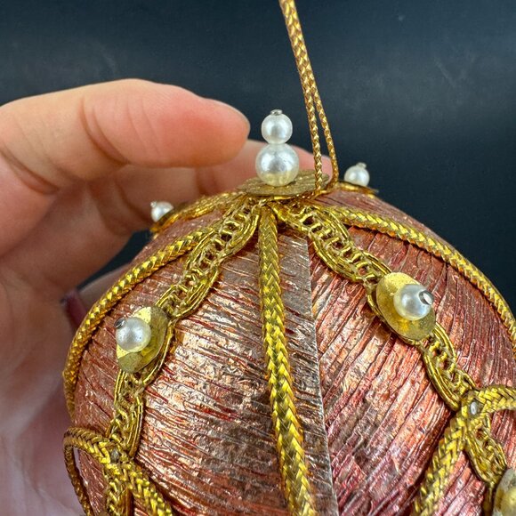 Vtg Hard Foam Round Ball Ornament Push Pin Pearls Metallic Pink Blue Gold Accent - Picture 10 of 16